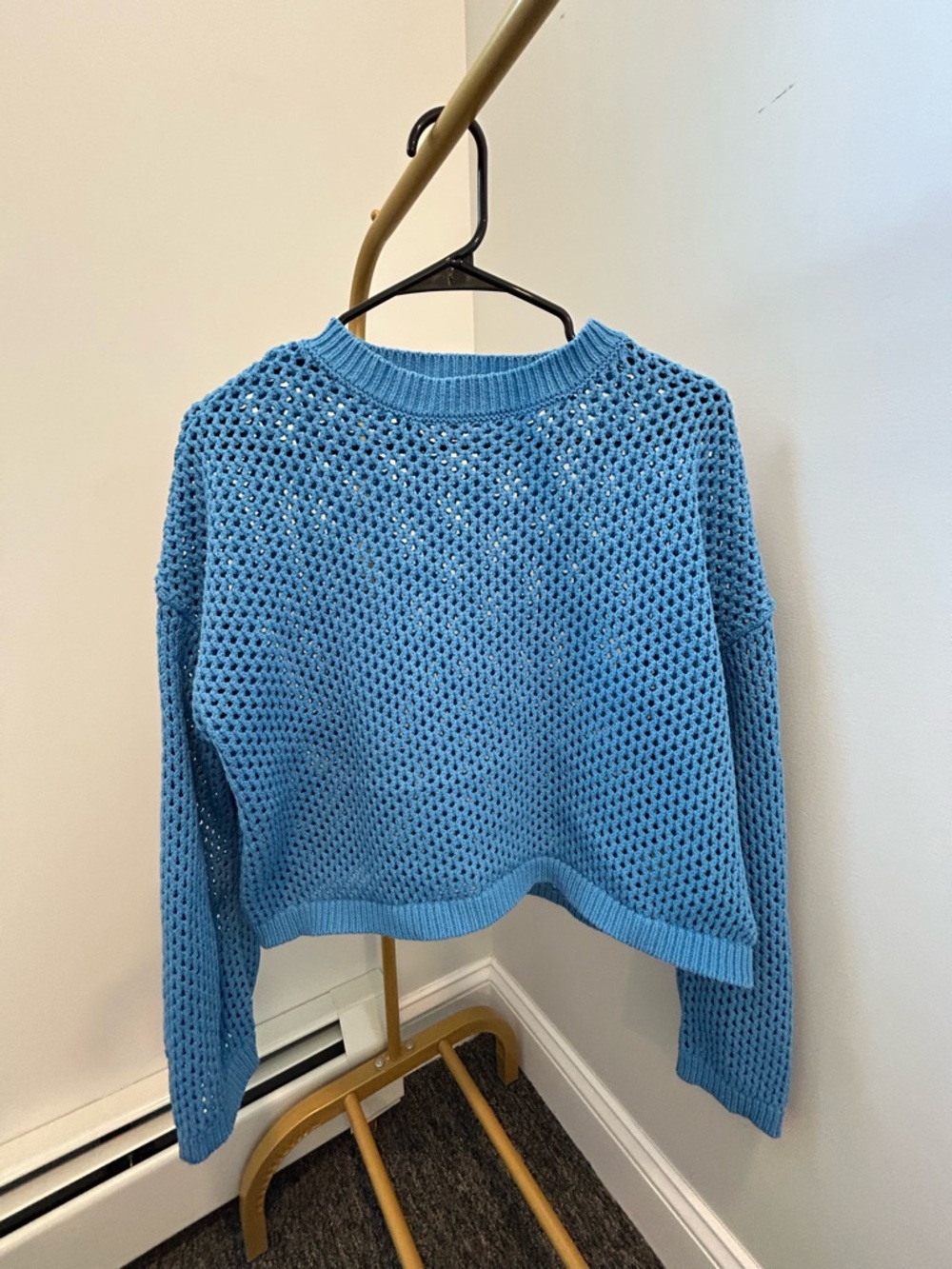 Sincerely Jules Bright Blue Open-Weave Crewneck Sweater